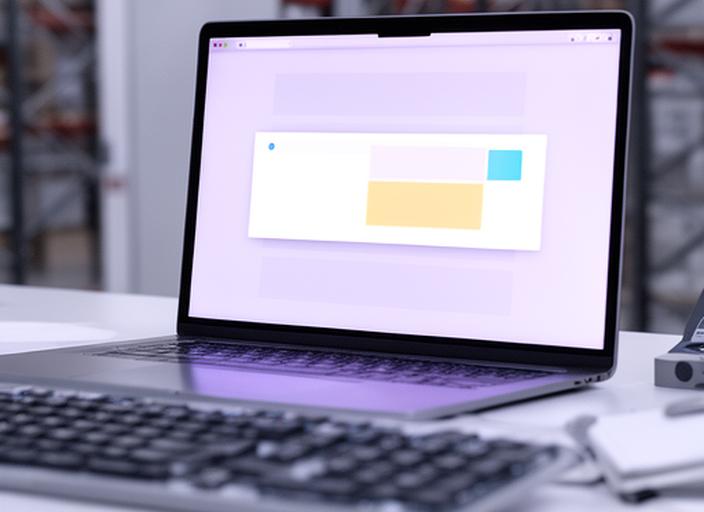 Website cookie banner displayed on a laptop screen beside a warehouse desk and keyboard